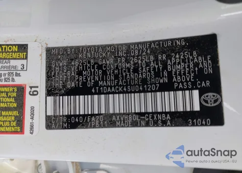 2025 Toyota Camry Le from USA, damaged, VIN 4T1DAACK4SU041207